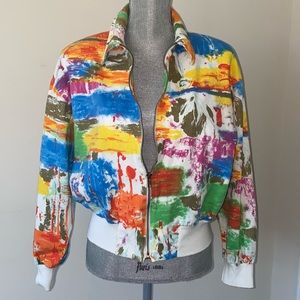 Vintage That’s Me! 1980’s Dopamine Zip Up Splash Paint Cropped Bomber Jacket M